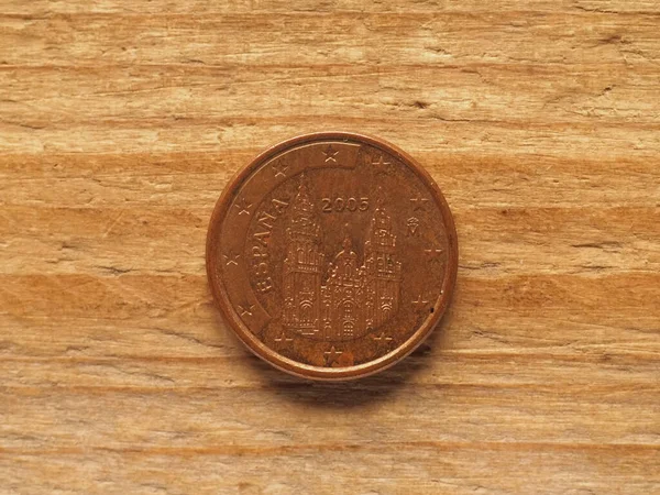 one cent coin, Spanish side showing the cathedral church of Santiago de Compostela, currency of Spain, European Union