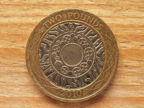 Dwa Funty Monety Odwrotnej Stronie Waluta Zjednoczonego Królestwa — Zdjęcie stockowe