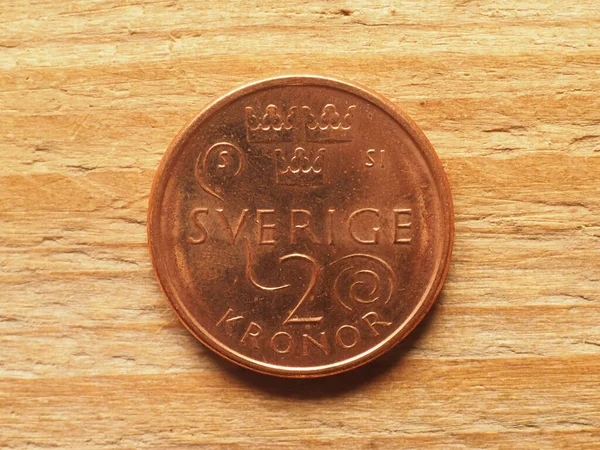 Valuta Sverige Två Kronor Mynt Omvänd Ordning — Stockfoto