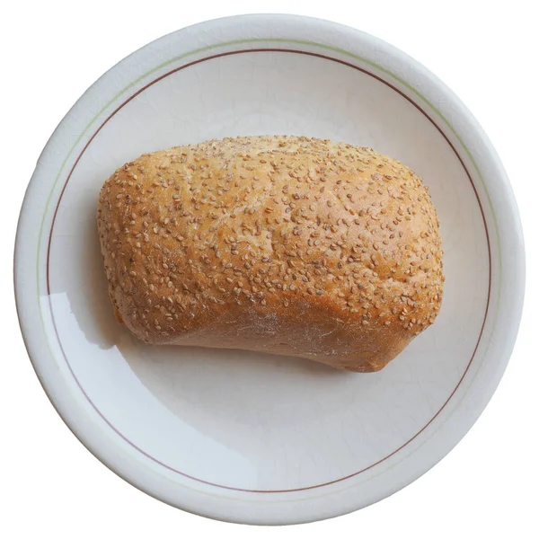 Sesamzaad Brood Gebakken Voedsel Een Schotel Geïsoleerd Witte Achtergrond — Stockfoto