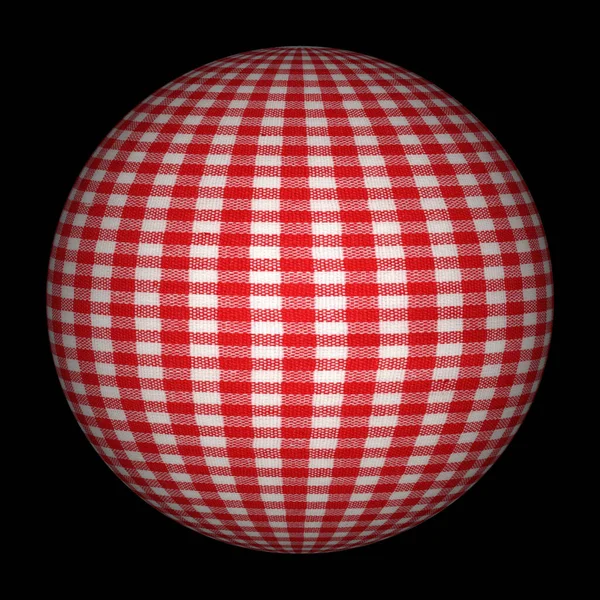 Chequered Red Fabric Sphere Black Background — Stock Photo, Image