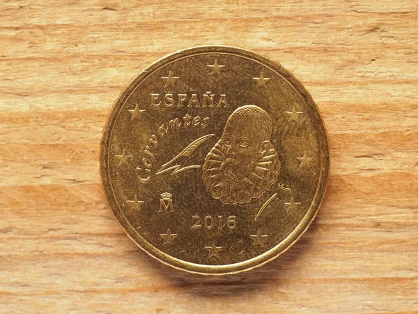 fifty cents coin, Spanish side showing Miguel de Cervantes, currency of Spain, European Union