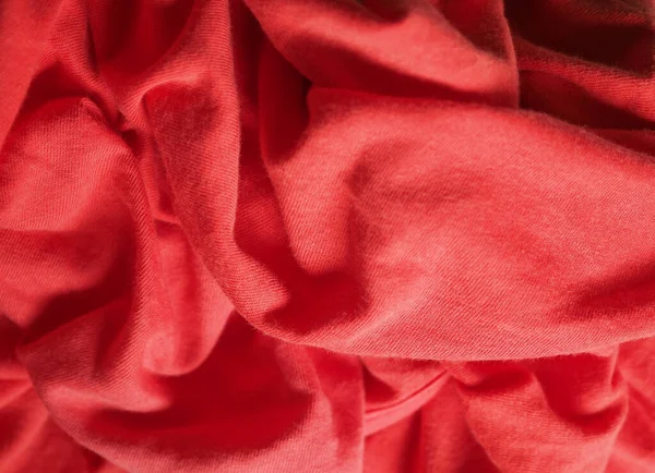 Мятая Красная Ткань Текстура Полезна Качестве Фона — стоковое фото