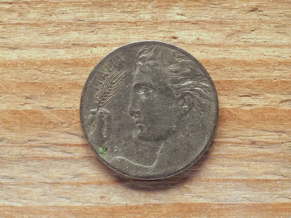 One Lira Coin Reverse Showing Woman Ear Wheat Currency Italian — Stock Photo, Image