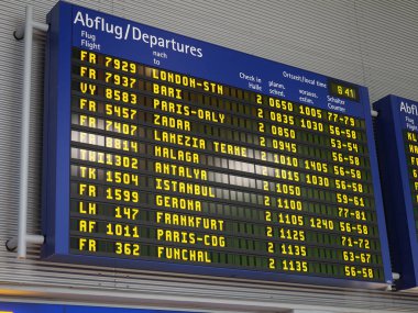 NUERNBERG, GERMANY - CIRCA HAZİRAN 2022: Gelen ve giden uçakların zaman çizelgesi