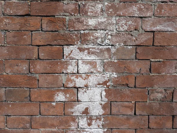 damage caused by efflorescence dampness and moisture on a red brick wall