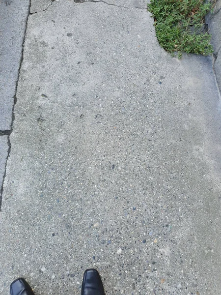 Grey Concrete Pavement Point View Pedestrian Walking Sidewalk Copy Space — ストック写真