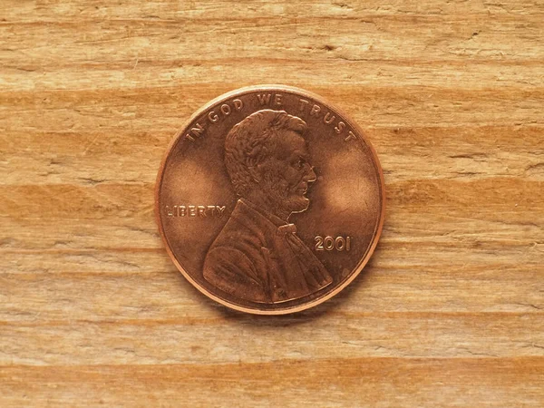 One Cent Coin Obverse Side Showing Lincoln Portrait Currency United — Stock Photo, Image