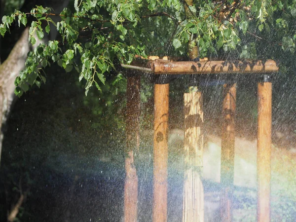 Rainbow Droplets Water Rotating Nozzle Irrigation Sprinkler Aka Water Sprinkler — Foto de Stock