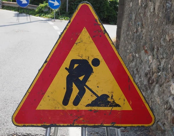 Warning Signs Road Works Traffic Sign Aka Men Work — Zdjęcie stockowe