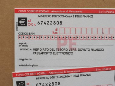 ROME, ITALY - CIRCA AUGUST 2022: Postal money order for Italian electronic passport