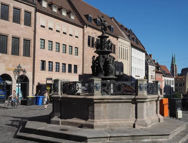 Nuernberg Germany Circa June 2022 Tugendbrunnen Fountain Lorenzer Platz — Stock fotografie