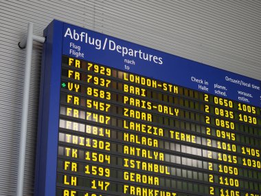 NUERNBERG, GERMANY - CIRCA HAZİRAN 2022: Gelen ve giden uçakların zaman çizelgesi