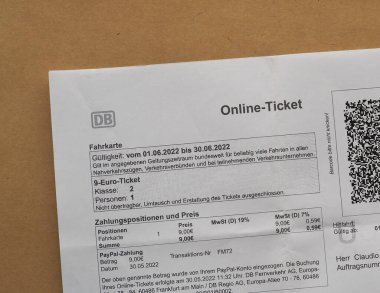 BERLIN, GERMANY - CIRCA AUGUST 2022: Deutsche Bahn summer special 9 Euro ticket