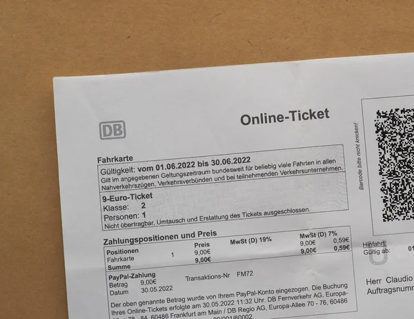 BERLIN, GERMANY - CIRCA AUGUST 2022: Deutsche Bahn summer special 9 Euro ticket
