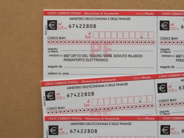 ROME, ITALY - CIRCA AUGUST 2022: Postal money order for Italian electronic passport