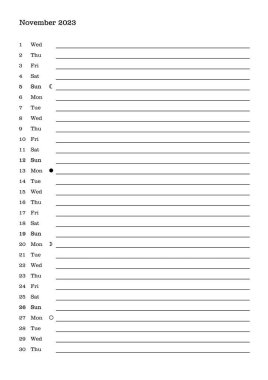 2023 yılının aylık takvimi, Kasım ayı.