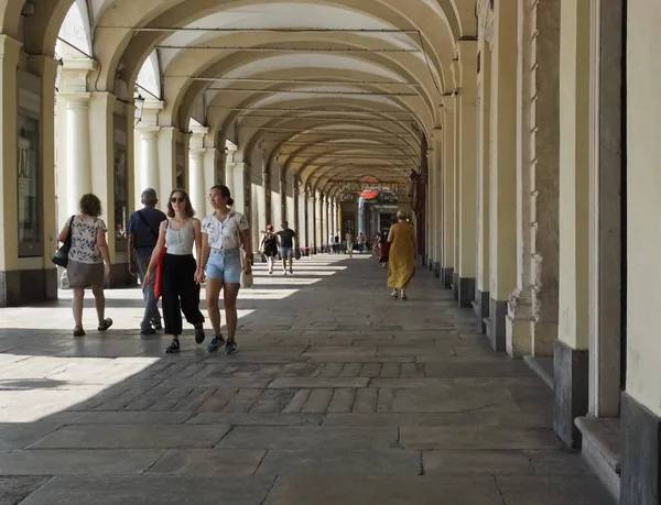 Turin Italy Circa August 2022 People Walking Piazza San Carlo — Fotografia de Stock