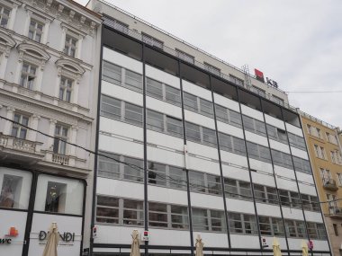 BRNO, CZECH REPUBLIC - CIRCA SEPTEMBER 2022: Moravska banka çevirisi Bohuslav Fuchs ve Ernst Wiesner tarafından 1928 yılında tasarlandı