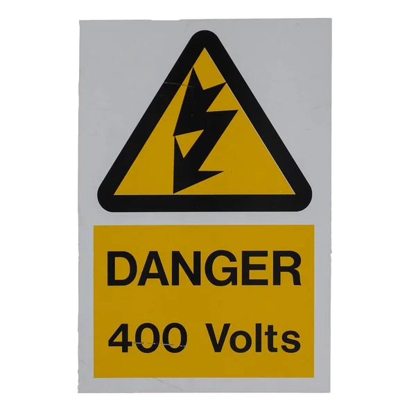 危険白地に隔離された電気ショックサインの400ボルトの警告 — ストック写真