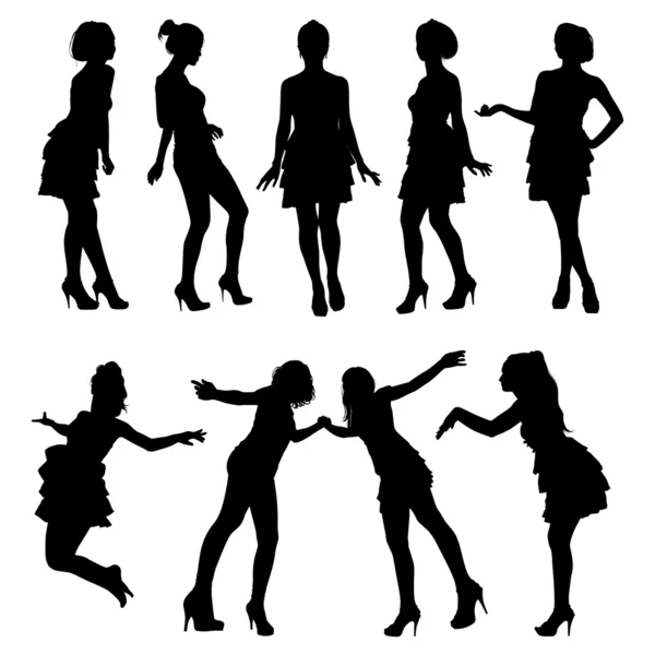 Silhouettes of young girls — Stock Vector