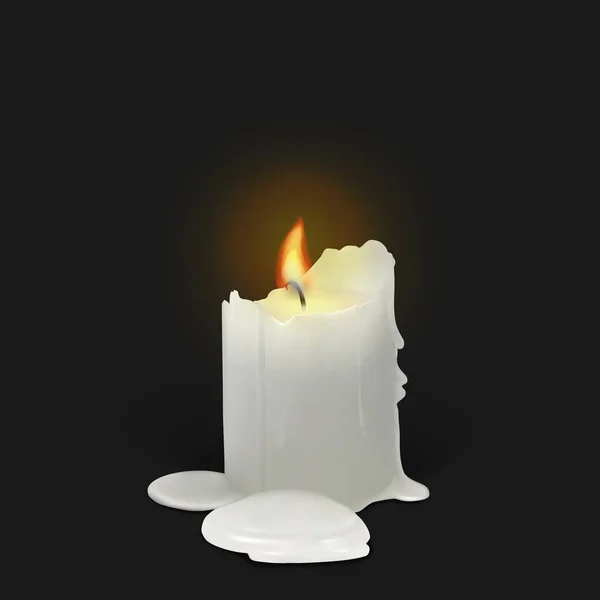 Burning white candle on a black background — Stock Vector