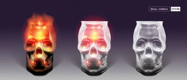 Crânio transparente de vidro com uma chama dentro. — Vetor de Stock