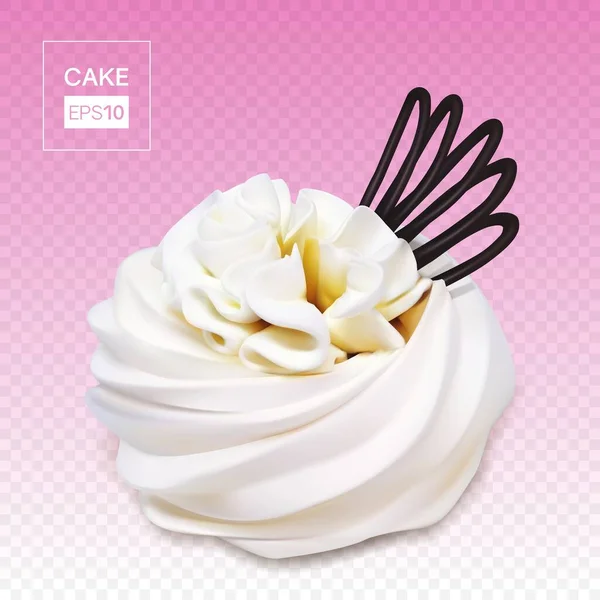 メレンゲケーキとクリームと現実的なイラスト. — ストックベクタ