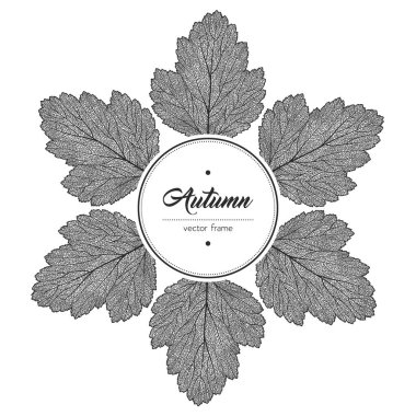 Yuvarlak siyah ve beyaz sonbahar yaprağı çerçevesi