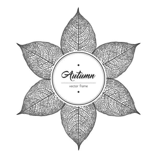 Cadre rond feuille d'automne noir et blanc — Image vectorielle
