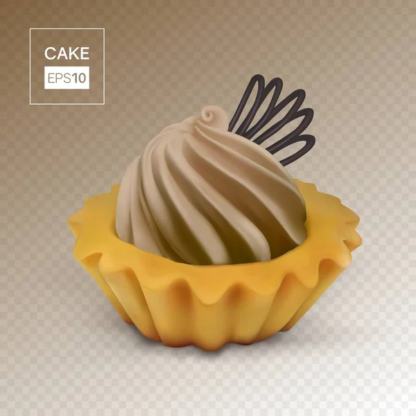 Καλάθι κέικ με σοκολάτα και κρέμα σε διάφανο φόντο — Διανυσματικό Αρχείο