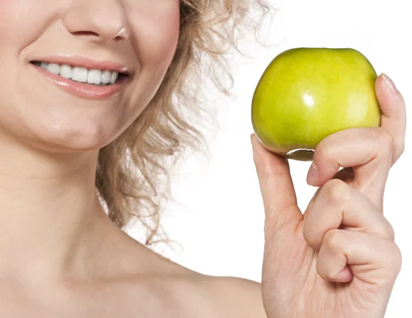 Healthy teeth and green apple. Studio shoot — Stock Photo, Image