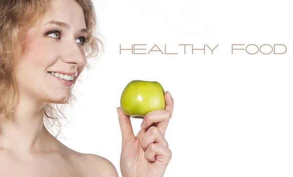 Healthy teeth and green apple. Studio shoot — Stock Photo, Image