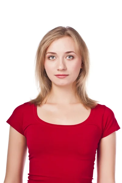 Jong meisje in de studio. blonde in het rood — Stockfoto