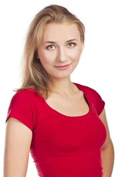 Jovencita en el estudio. Rubia en rojo — Foto de Stock