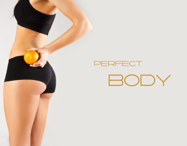 Concept of a healthy body. Beautiful bottom, fruit