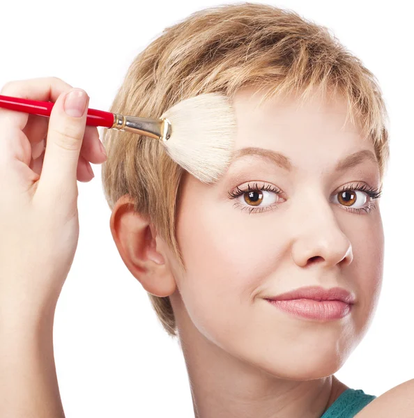 Young female does makeup, Make-up Face — Stock Photo, Image