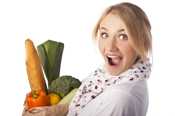 Attractive blonde with a package — Stock Photo, Image