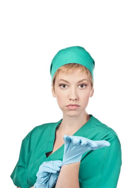 Junge Krankenschwester in Handschuhen. medizinisches Personal. Stodio-Shooting — Stockfoto