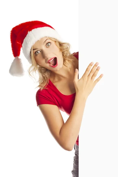 seksi kadın mutlu ve holding boş afiş. Noel