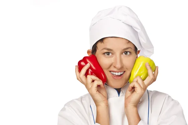 Retrato de chef isolado sobre fundo branco — Fotografia de Stock