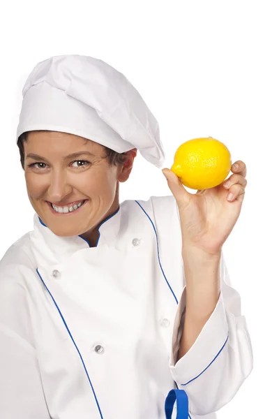 Professionele chef-kok met fruit — Stockfoto