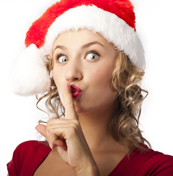 Portrait of santa woman over white background — Stock Photo, Image