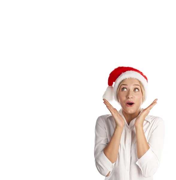 Hermosa joven feliz Navidad mujer sobre blanco — Foto de Stock
