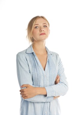 Stüdyo genç bir öğrenci. sarışın