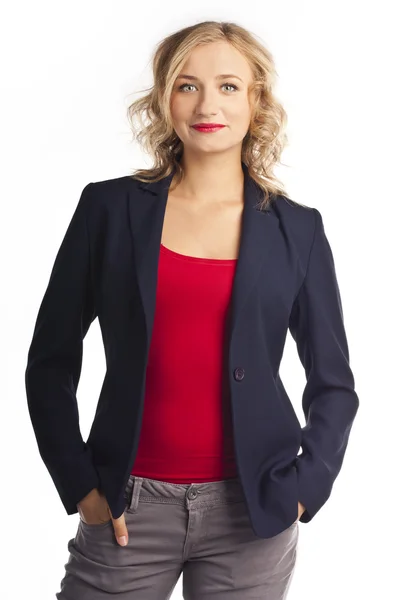 gülümseyen bir iş kadını. beyaz bitti izole
