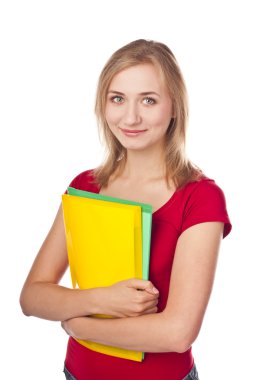 mutlu genç olumlu bir öğrenci. Beyaz arka plan üzerinde izole