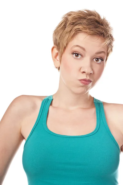 Emocional mujer joven positiva en el estudio —  Fotos de Stock