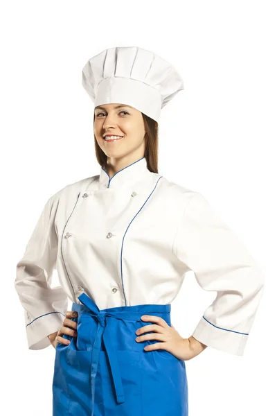 Studio shot of smiley cook in uniform — Stock Photo, Image