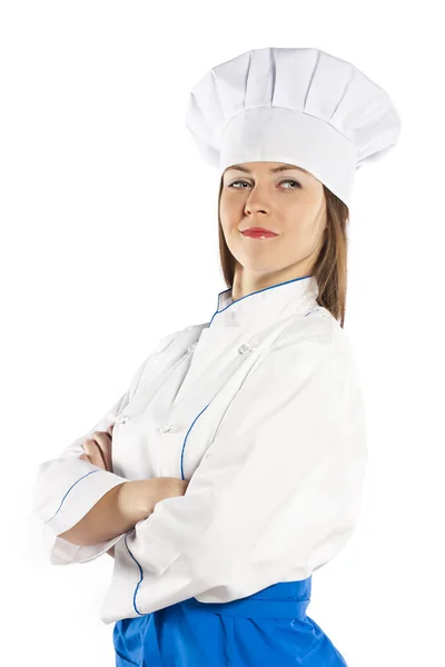 Beyaz zemin üzerinde başarılı kadın aşçı — Stok fotoğraf